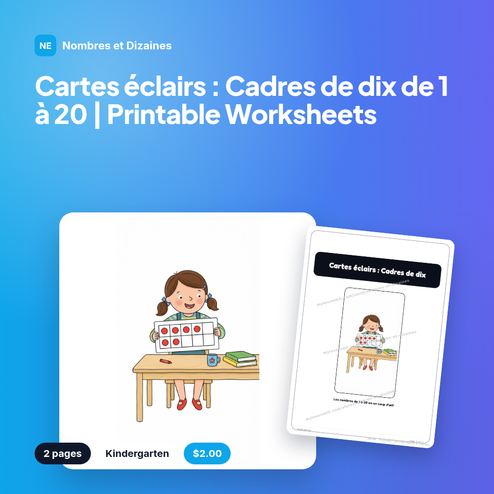 Cartes éclairs : Cadres de dix de 1 à 20 | Printable Worksheets