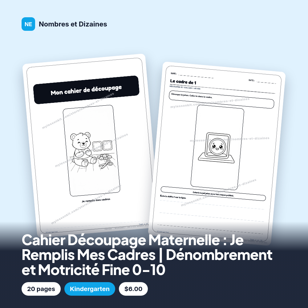 Cahier Découpage Maternelle : Je Remplis Mes Cadres | Dénombrement et Motricité Fine 0-10