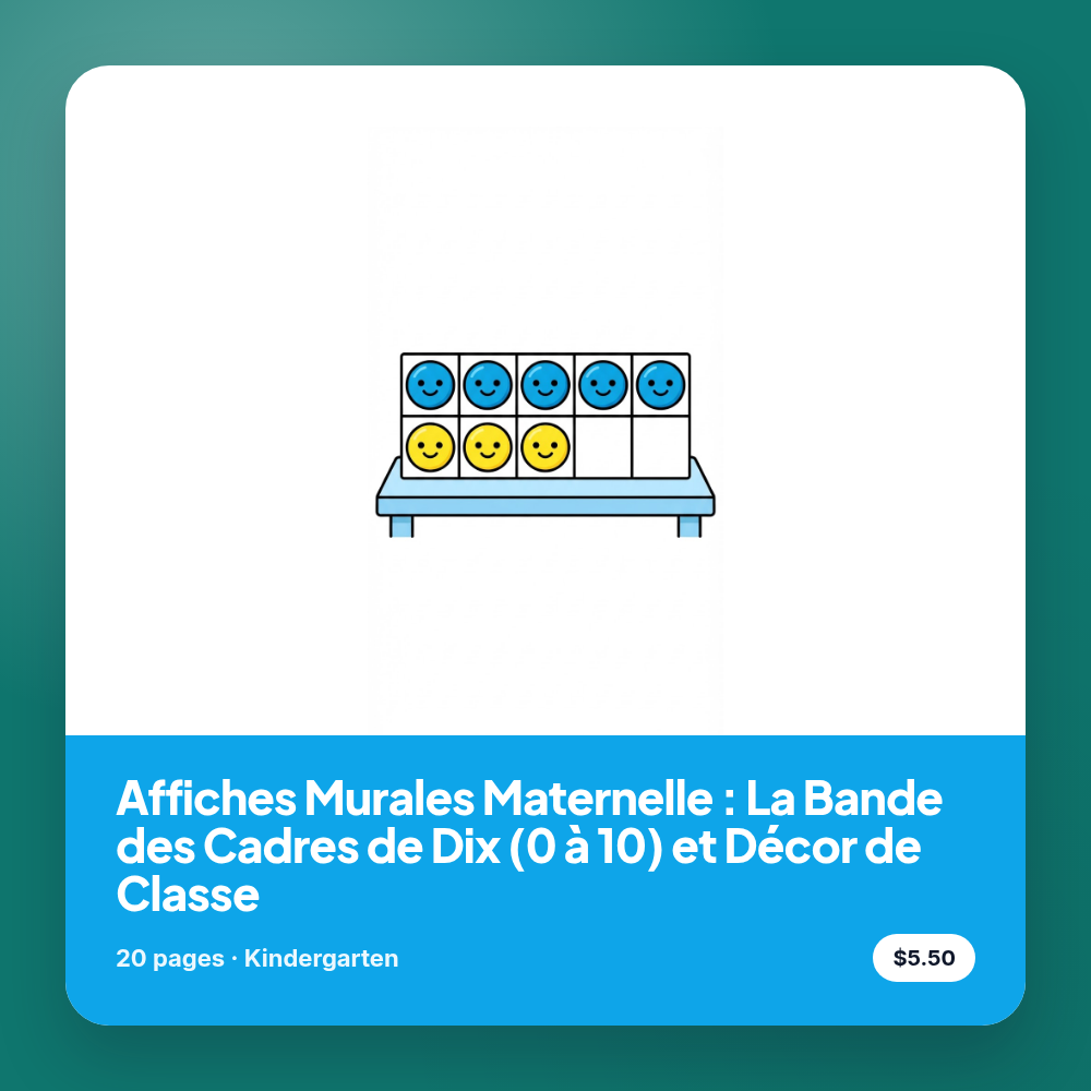 Affiches Murales Maternelle : La Bande des Cadres de Dix (0 à 10) et Décor de Classe