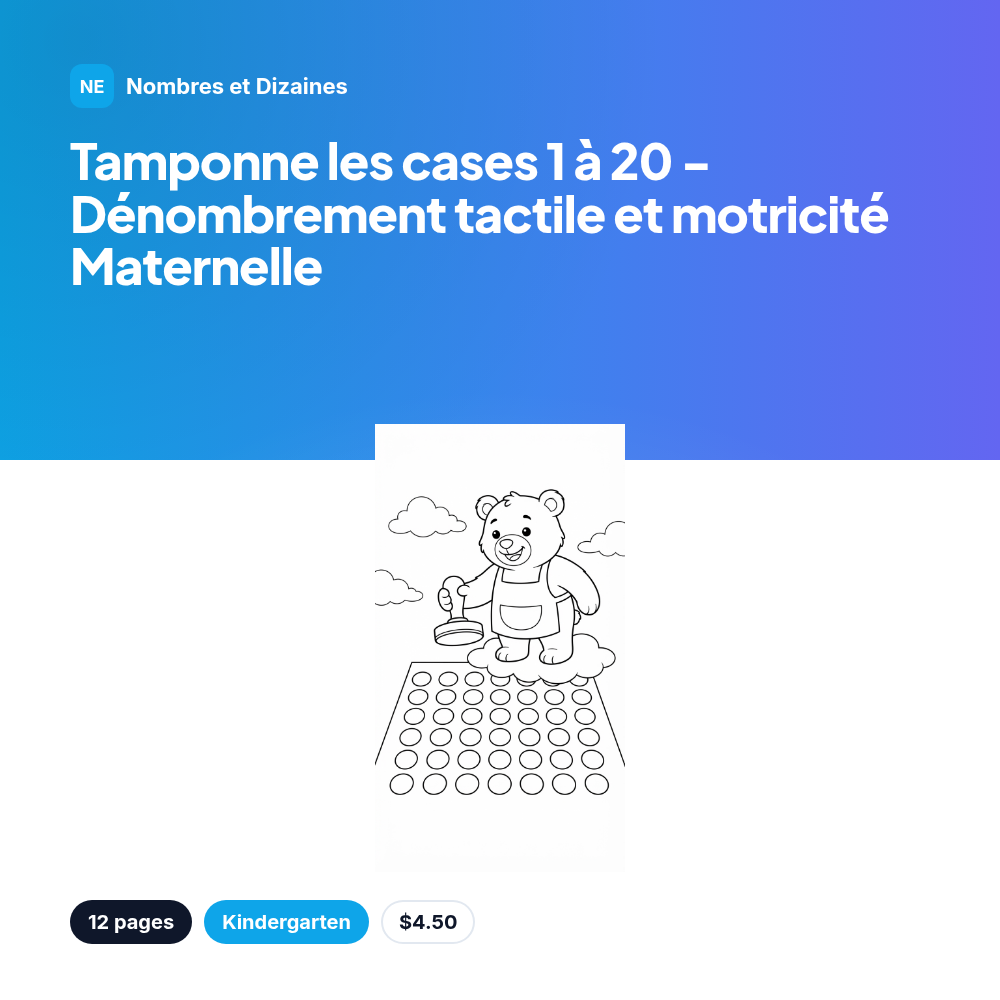 Tamponne les cases 1 à 20 - Dénombrement tactile et motricité Maternelle