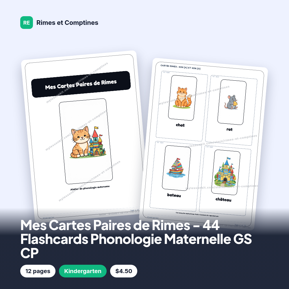 Mes Cartes Paires de Rimes - 44 Flashcards Phonologie Maternelle GS CP