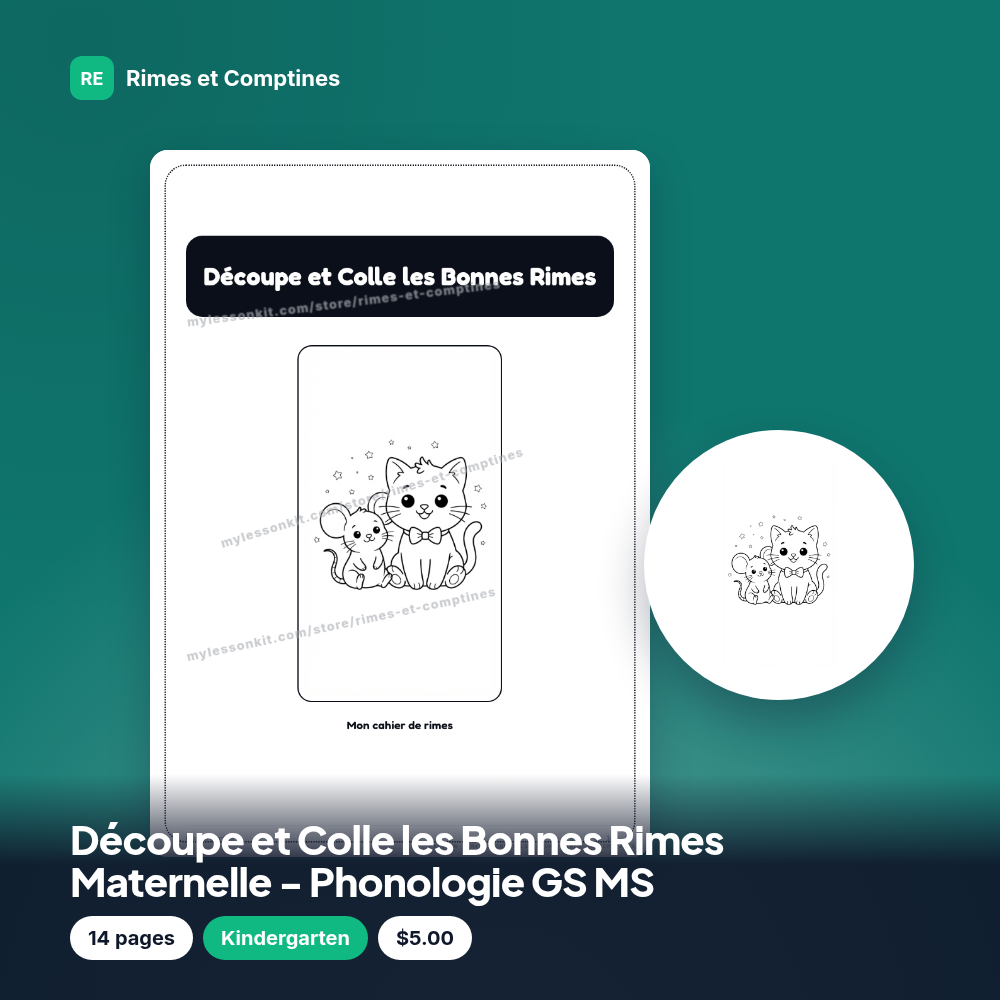 Découpe et Colle les Bonnes Rimes Maternelle - Phonologie GS MS