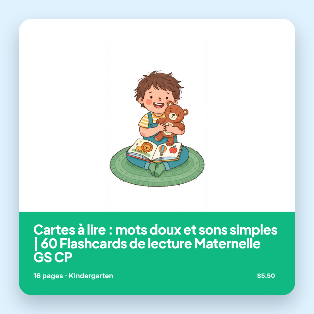 Cartes à lire : mots doux et sons simples | 60 Flashcards de lecture Maternelle GS CP