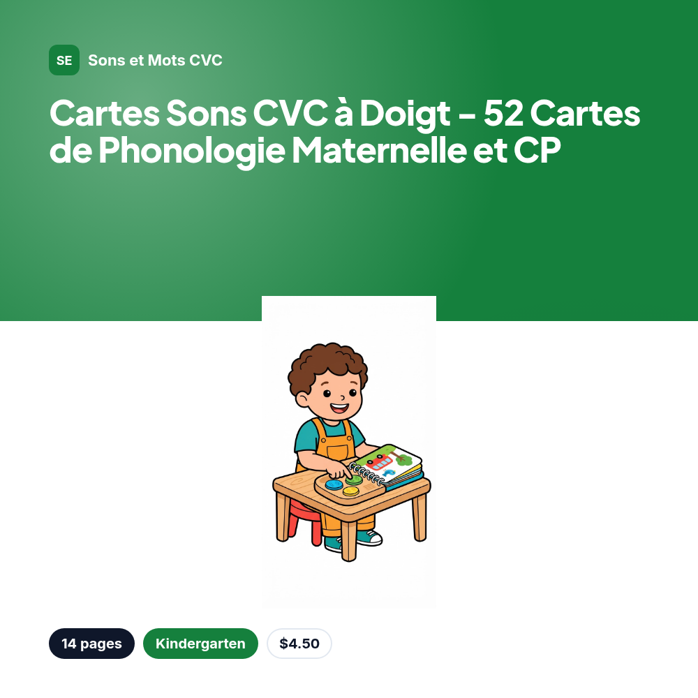 Cartes Sons CVC à Doigt - 52 Cartes de Phonologie Maternelle et CP