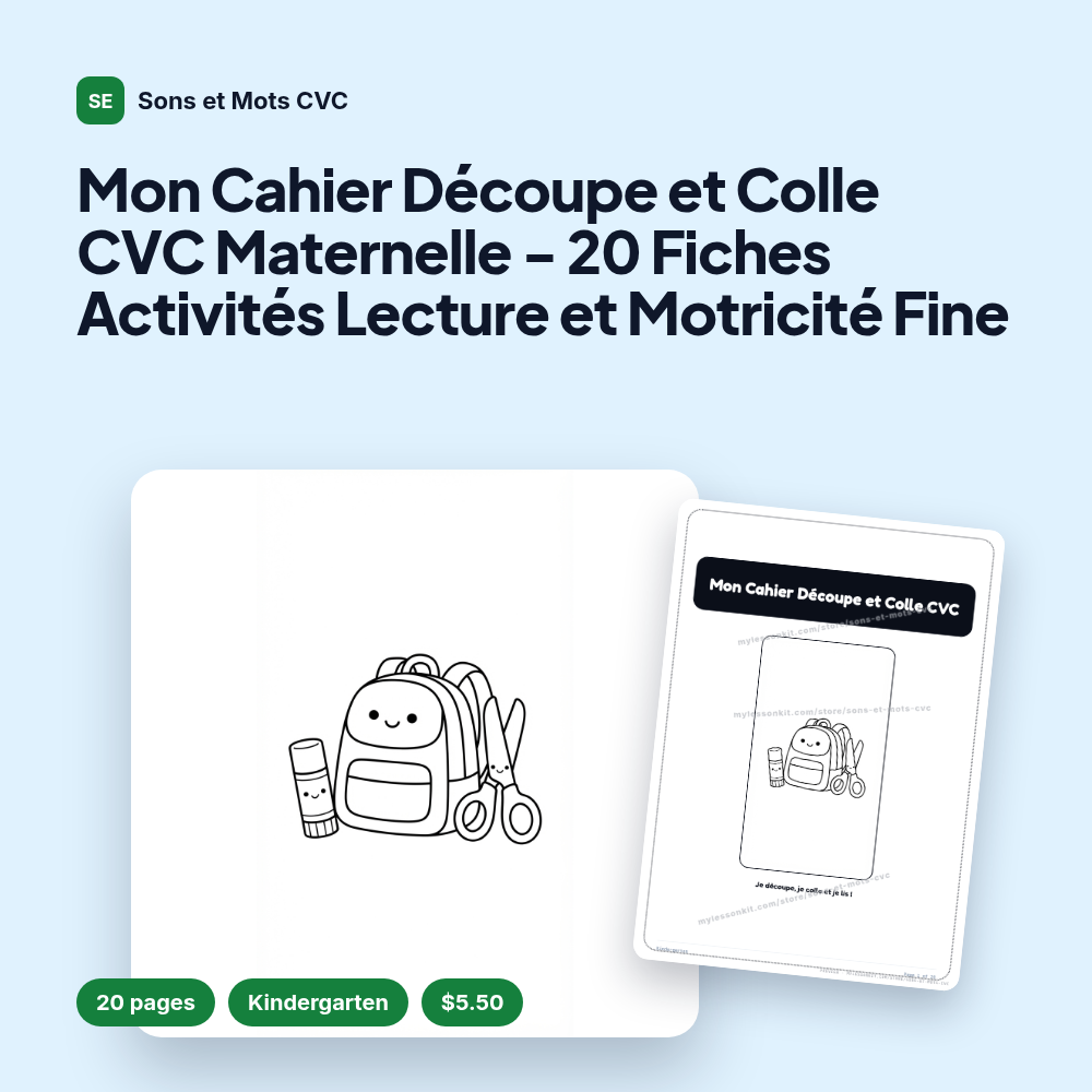 Mon Cahier Découpe et Colle CVC Maternelle - 20 Fiches Activités Lecture et Motricité Fine