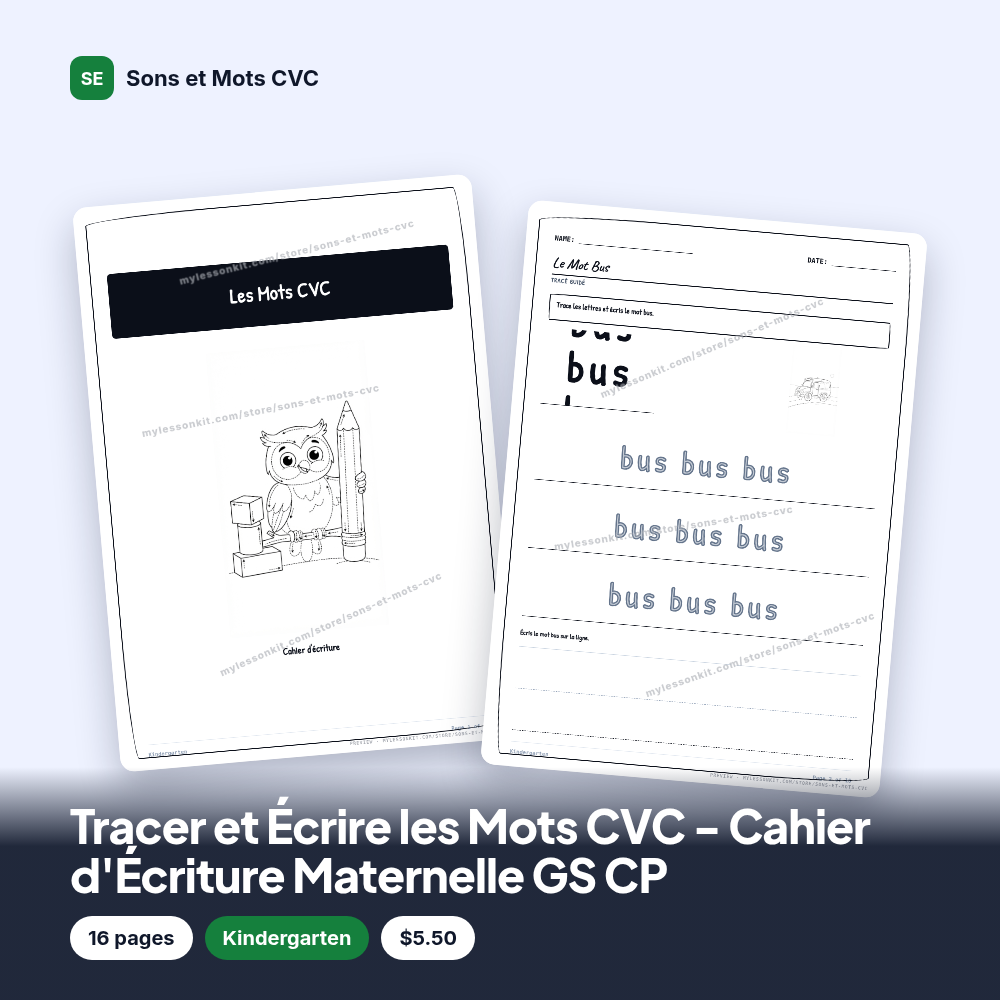Tracer et Écrire les Mots CVC - Cahier d'Écriture Maternelle GS CP