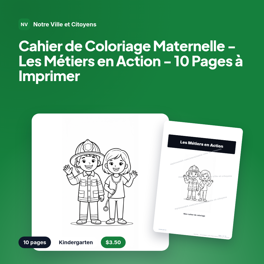 Cahier de Coloriage Maternelle - Les Métiers en Action - 10 Pages à Imprimer