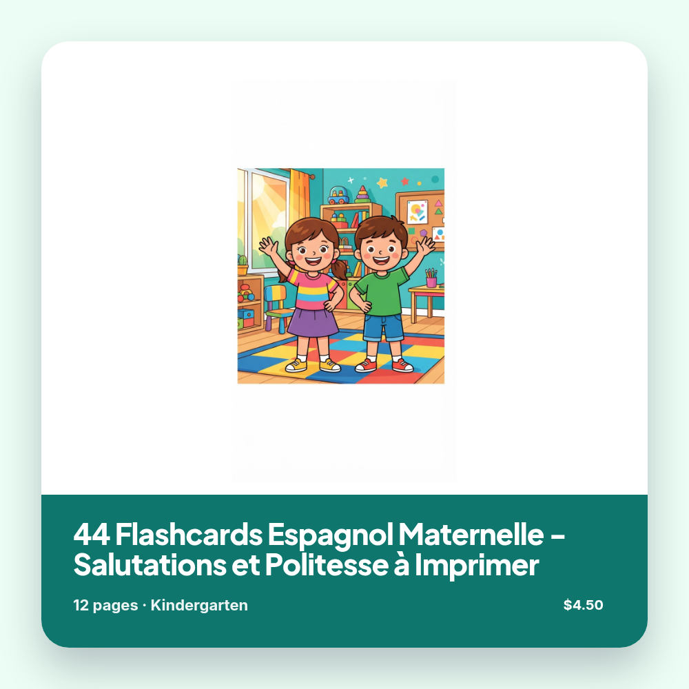 44 Flashcards Espagnol Maternelle - Salutations et Politesse à Imprimer
