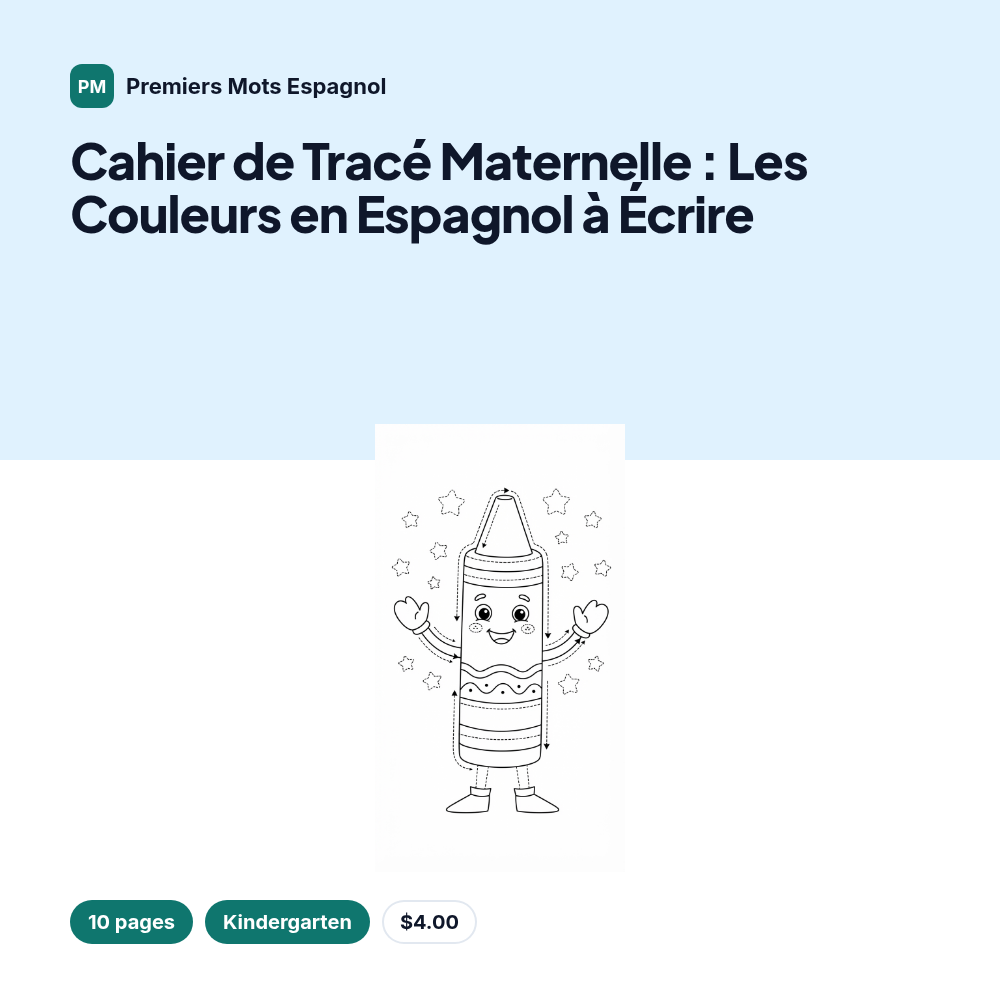 Cahier de Tracé Maternelle : Les Couleurs en Espagnol à Écrire