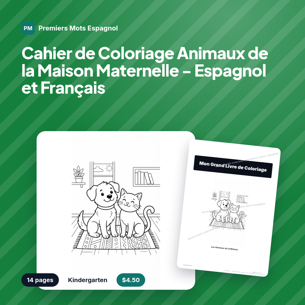 Cahier de Coloriage Animaux de la Maison Maternelle - Espagnol et Français