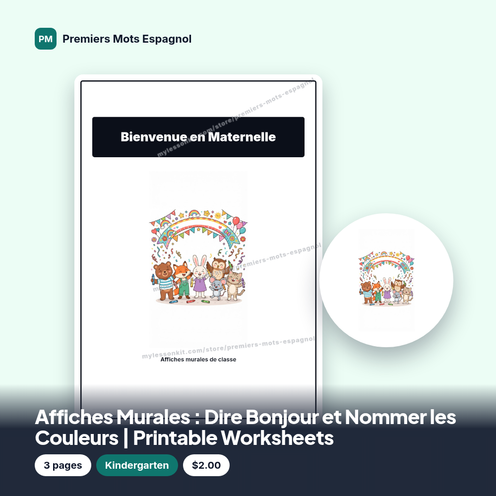 Affiches Murales : Dire Bonjour et Nommer les Couleurs | Printable Worksheets