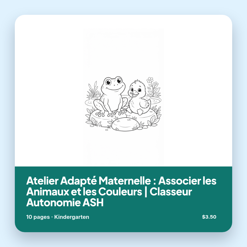 Atelier Adapté Maternelle : Associer les Animaux et les Couleurs | Classeur Autonomie ASH