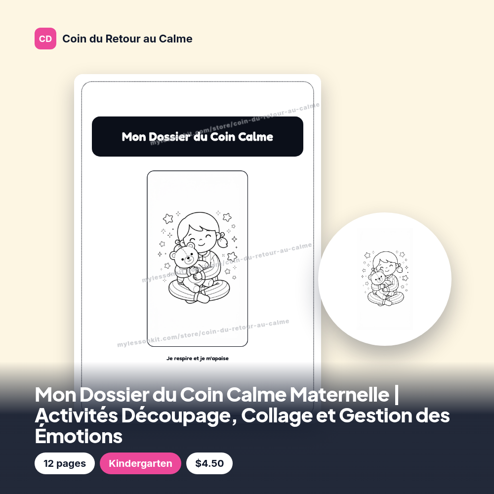 Mon Dossier du Coin Calme Maternelle | Activités Découpage, Collage et Gestion des Émotions