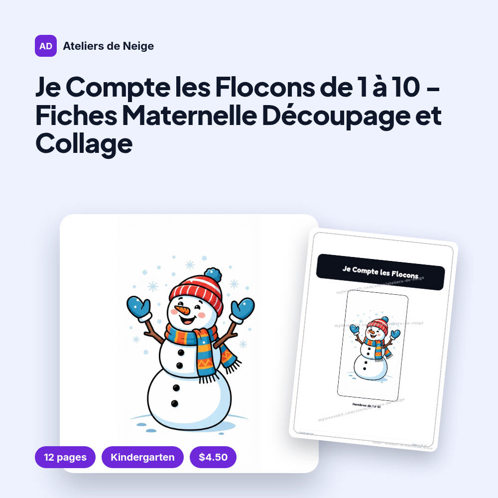 Je Compte les Flocons de 1 à 10 - Fiches Maternelle Découpage et Collage