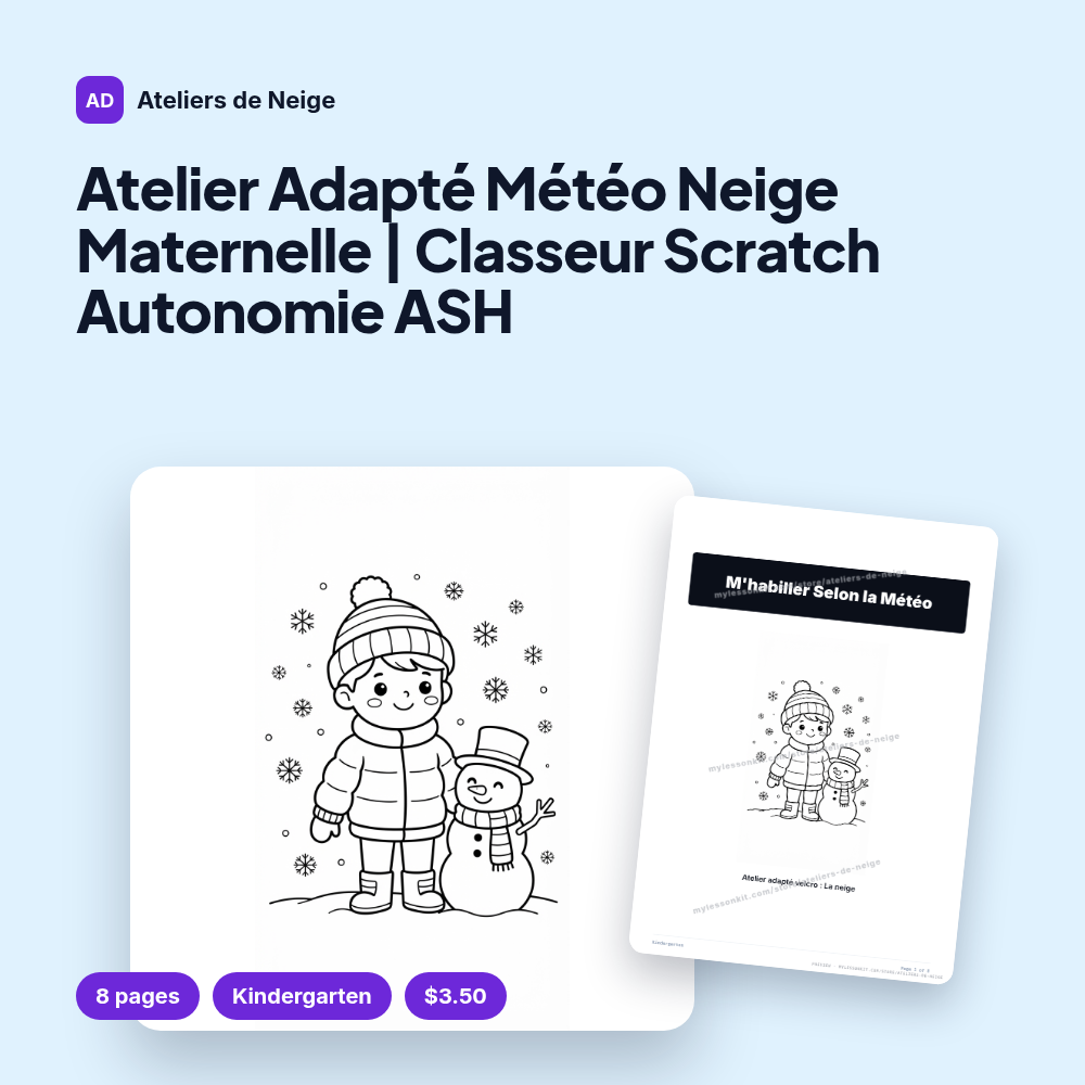 Atelier Adapté Météo Neige Maternelle | Classeur Scratch Autonomie ASH