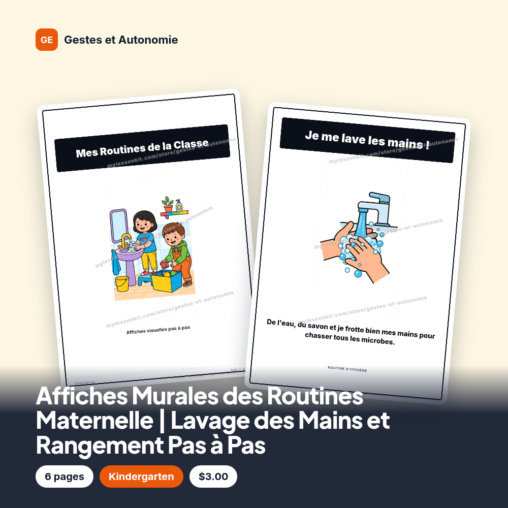 Affiches Murales des Routines Maternelle | Lavage des Mains et Rangement Pas à Pas