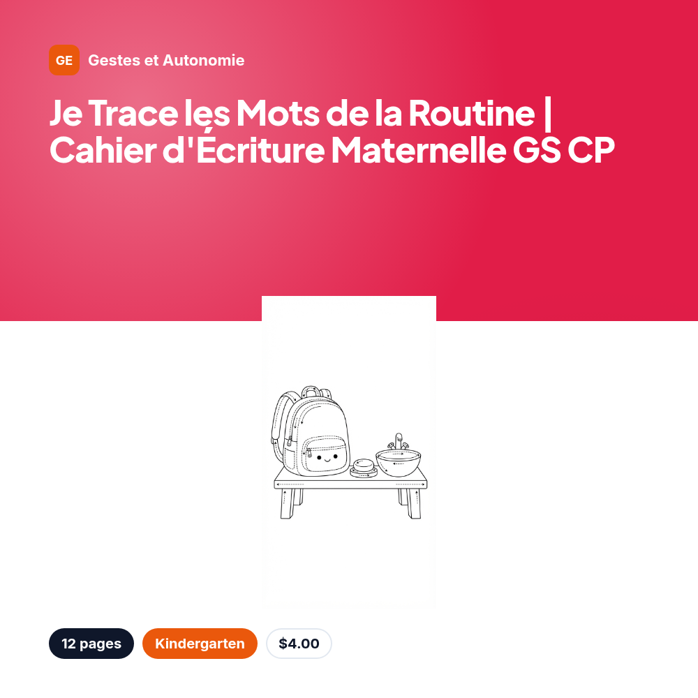 Je Trace les Mots de la Routine | Cahier d'Écriture Maternelle GS CP