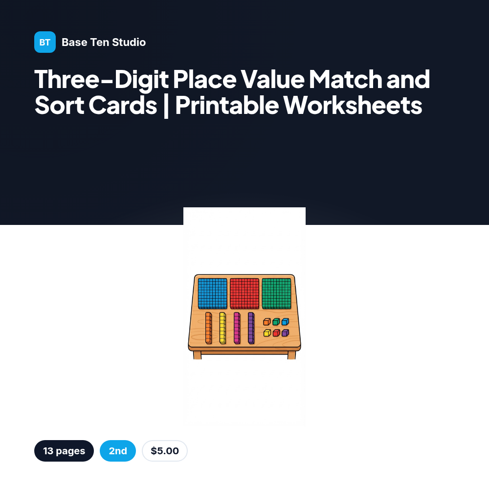 Three-Digit Place Value Match and Sort Cards | Printable Worksheets