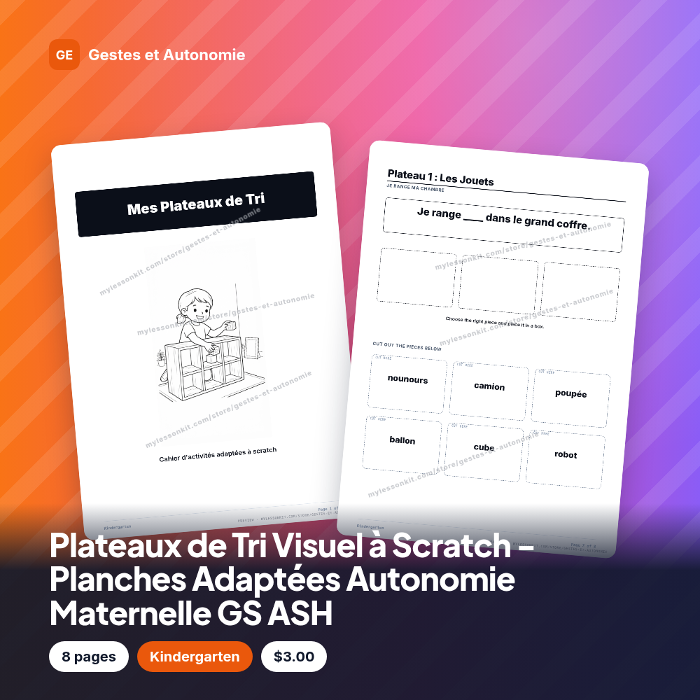 Plateaux de Tri Visuel à Scratch - Planches Adaptées Autonomie Maternelle GS ASH