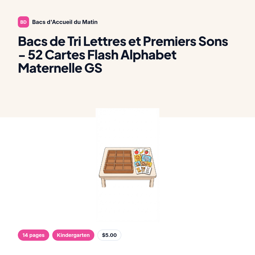 Bacs de Tri Lettres et Premiers Sons - 52 Cartes Flash Alphabet Maternelle GS