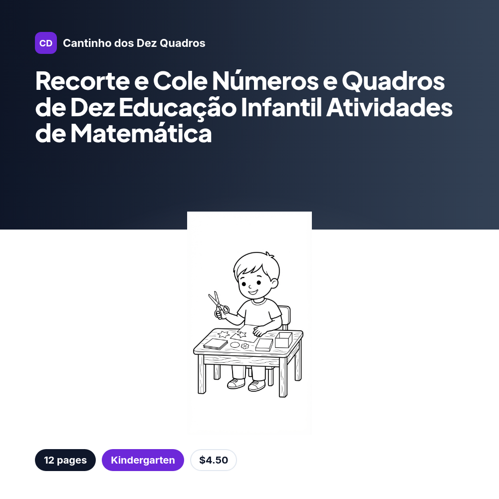 Recorte e Cole Números e Quadros de Dez Educação Infantil Atividades de Matemática