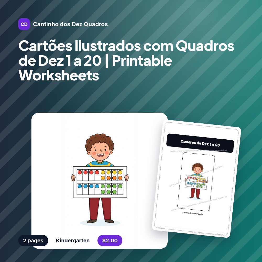 Cartões Ilustrados com Quadros de Dez 1 a 20 | Printable Worksheets