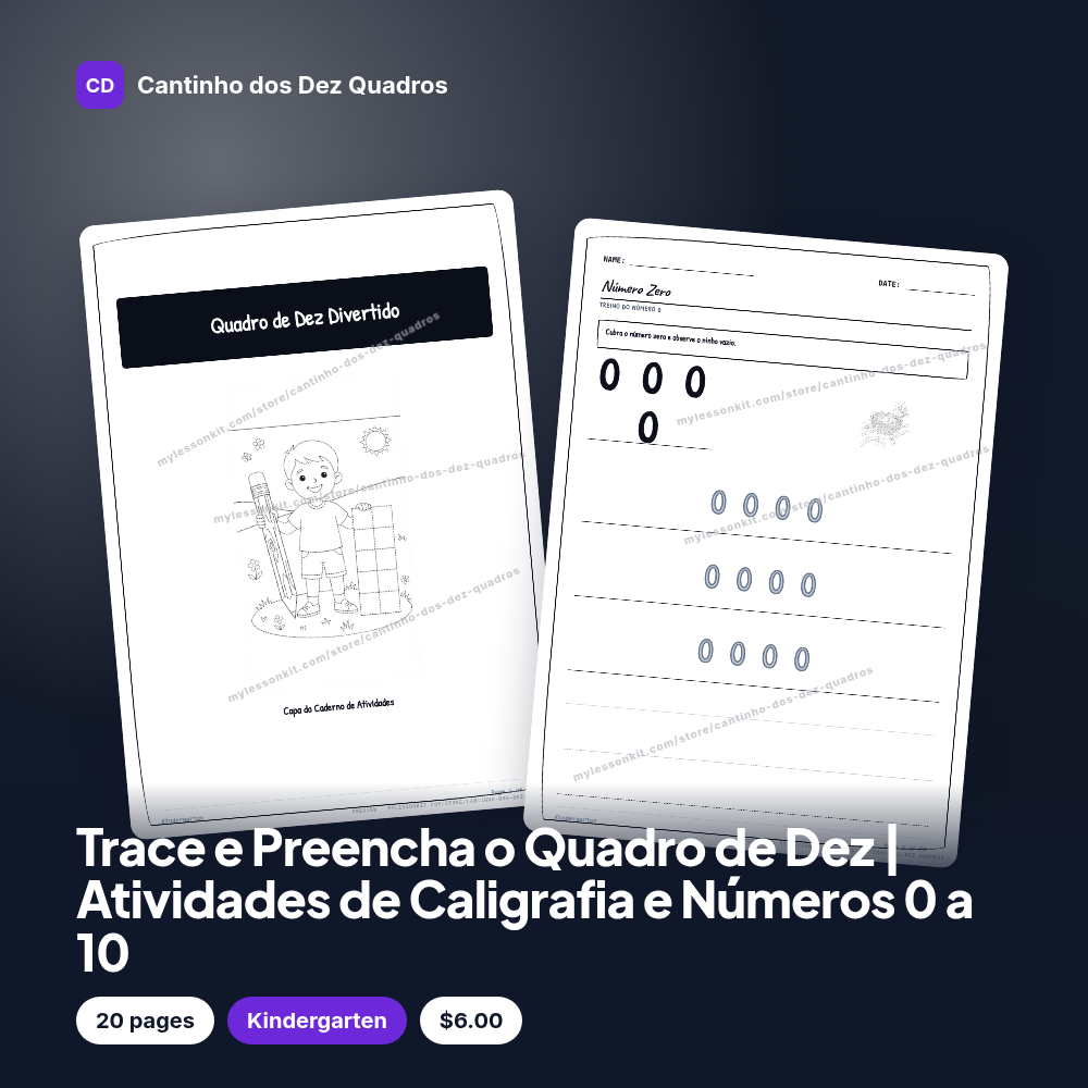 Trace e Preencha o Quadro de Dez | Atividades de Caligrafia e Números 0 a 10