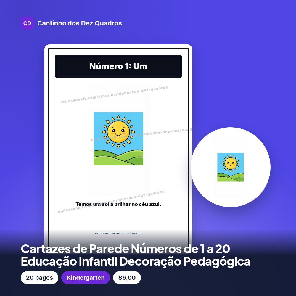 Cartazes de Parede Números de 1 a 20 Educação Infantil Decoração Pedagógica