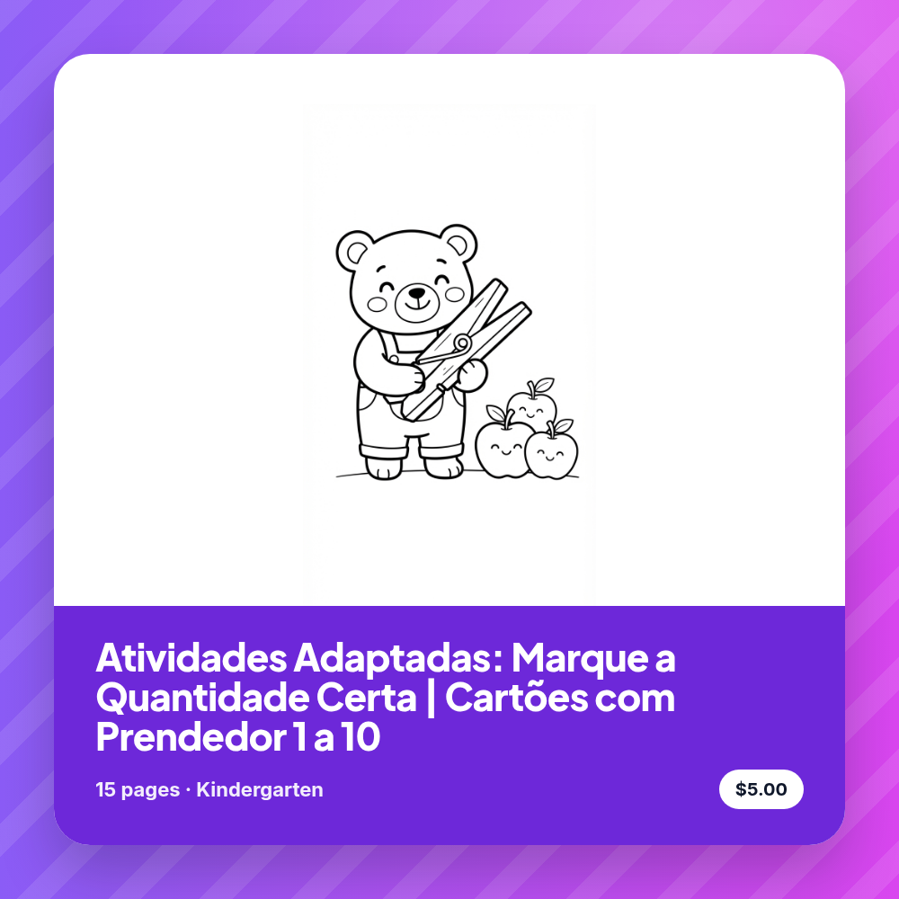 Atividades Adaptadas: Marque a Quantidade Certa | Cartões com Prendedor 1 a 10