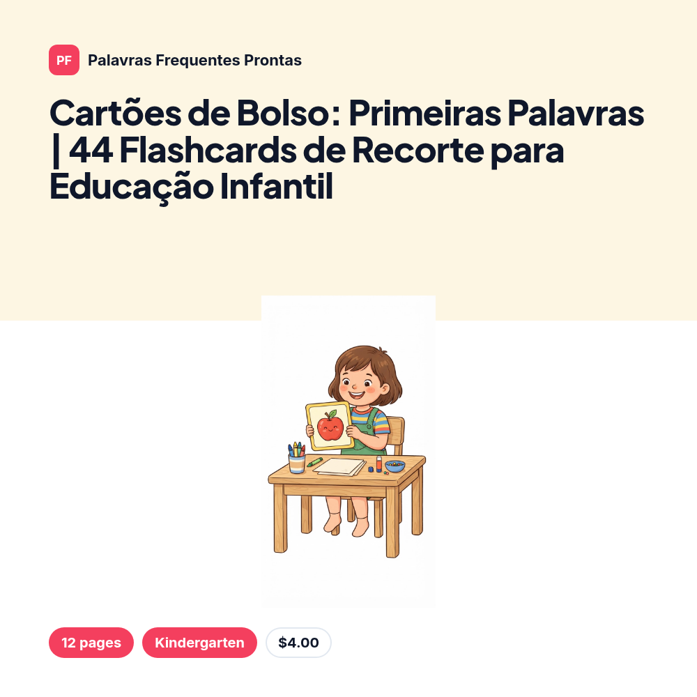 Cartões de Bolso: Primeiras Palavras | 44 Flashcards de Recorte para Educação Infantil