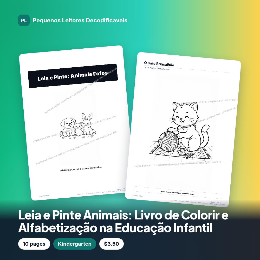 Leia e Pinte Animais: Livro de Colorir e Alfabetização na Educação Infantil