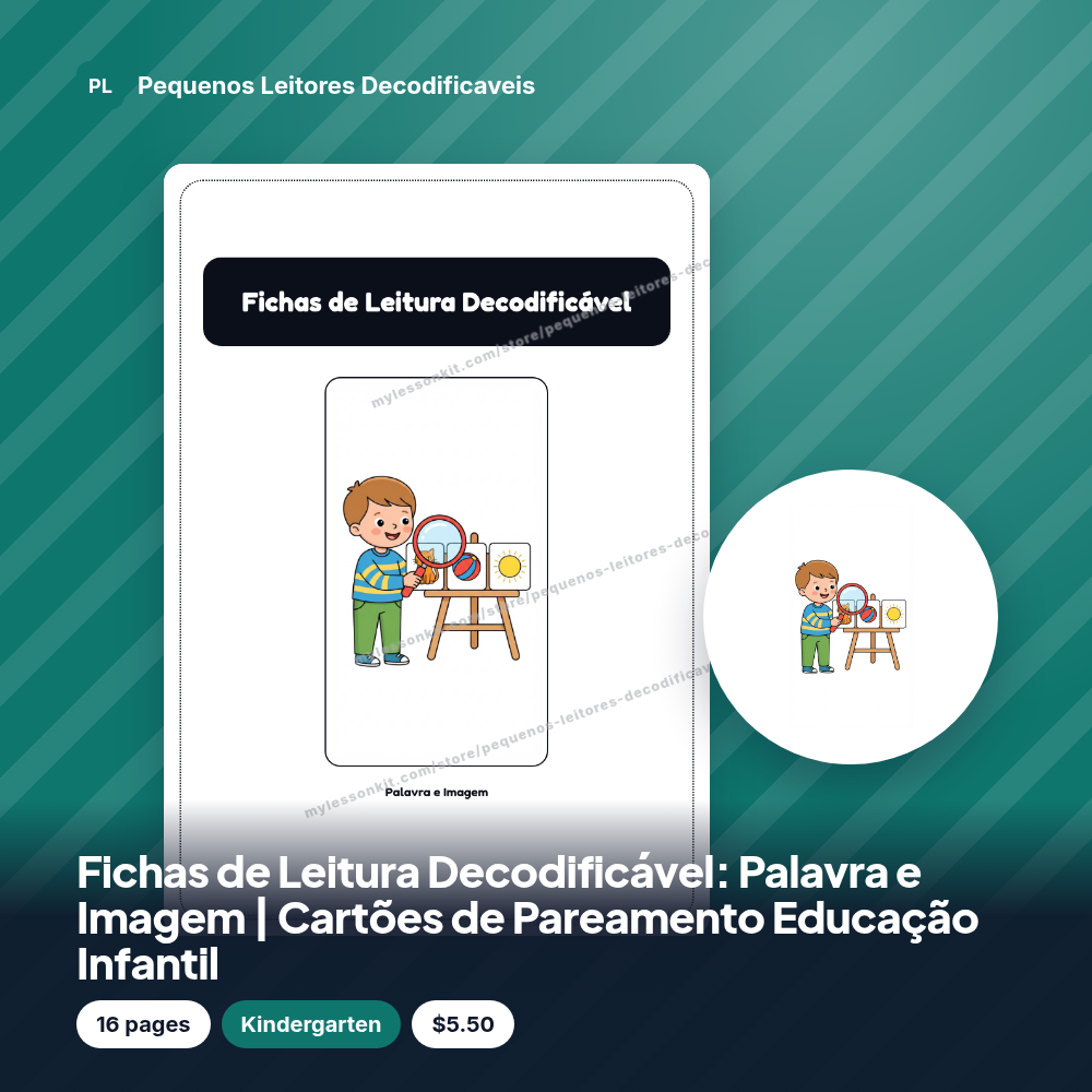 Fichas de Leitura Decodificável: Palavra e Imagem | Cartões de Pareamento Educação Infantil