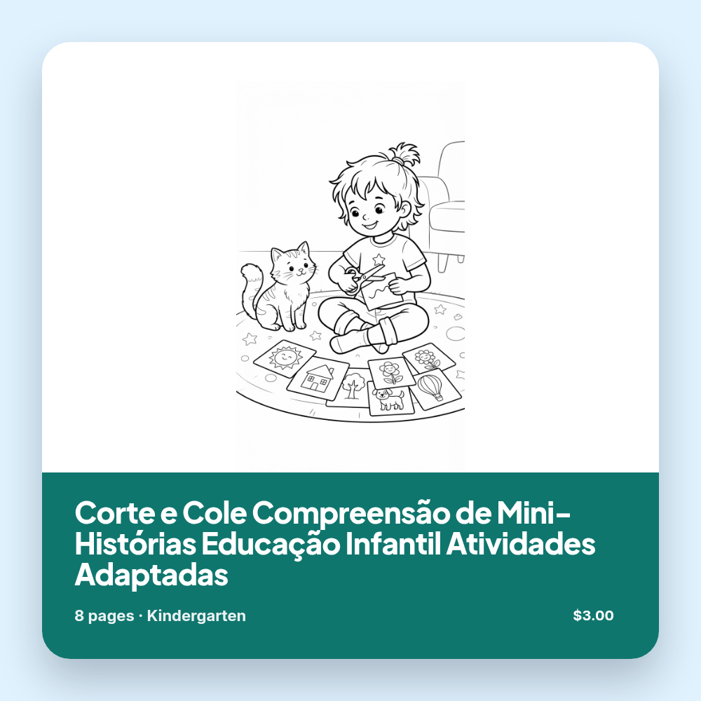 Corte e Cole Compreensão de Mini-Histórias Educação Infantil Atividades Adaptadas