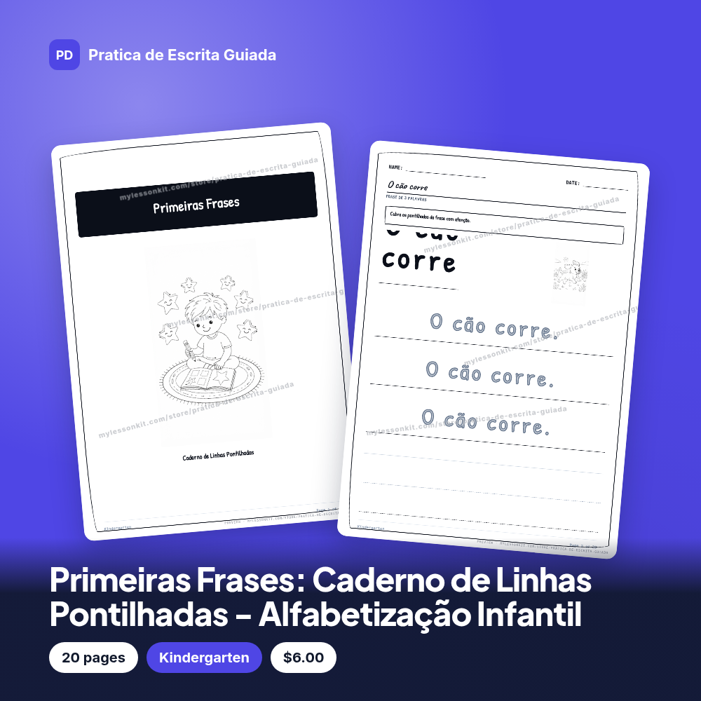 Primeiras Frases: Caderno de Linhas Pontilhadas - Alfabetização Infantil