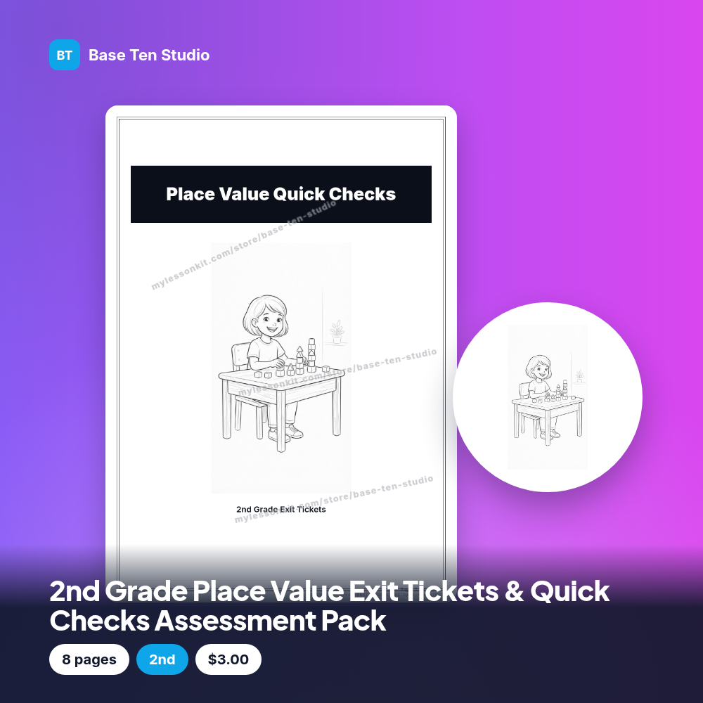 2nd Grade Place Value Exit Tickets & Quick Checks Assessment Pack