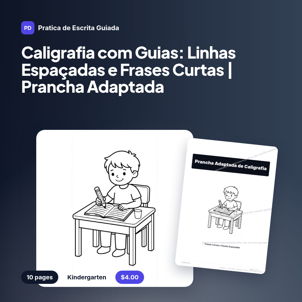 Caligrafia com Guias: Linhas Espaçadas e Frases Curtas | Prancha Adaptada