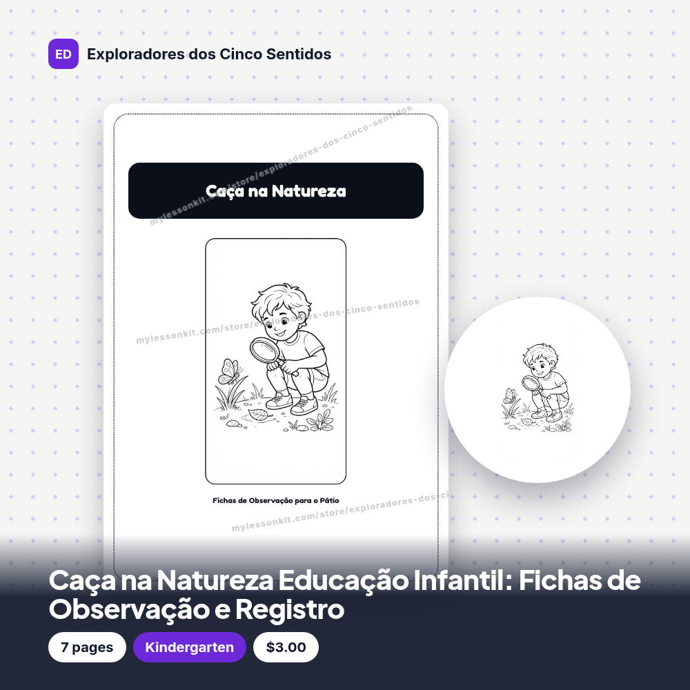 Caça na Natureza Educação Infantil: Fichas de Observação e Registro