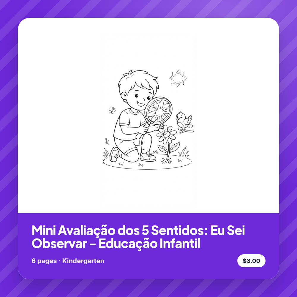 Mini Avaliação dos 5 Sentidos: Eu Sei Observar - Educação Infantil