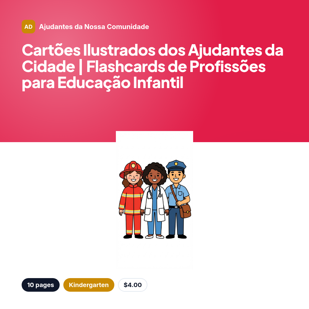 Cartões Ilustrados dos Ajudantes da Cidade | Flashcards de Profissões para Educação Infantil