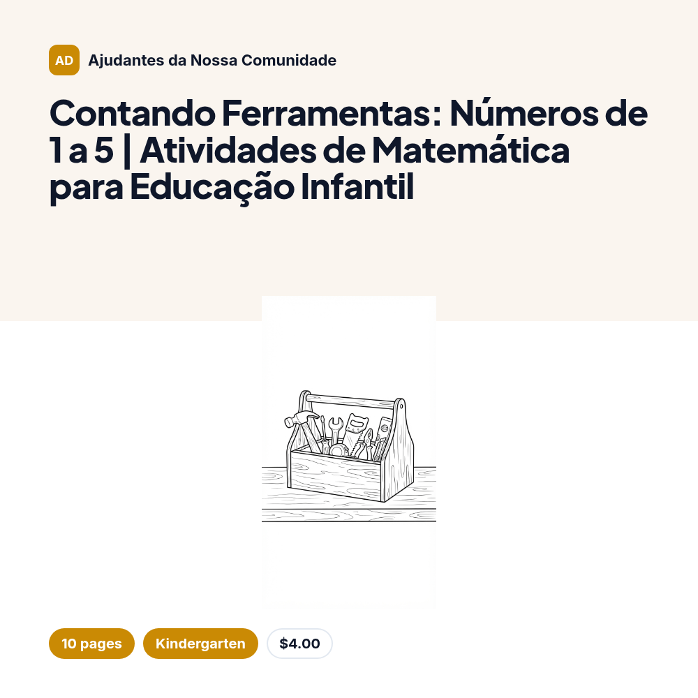 Contando Ferramentas: Números de 1 a 5 | Atividades de Matemática para Educação Infantil