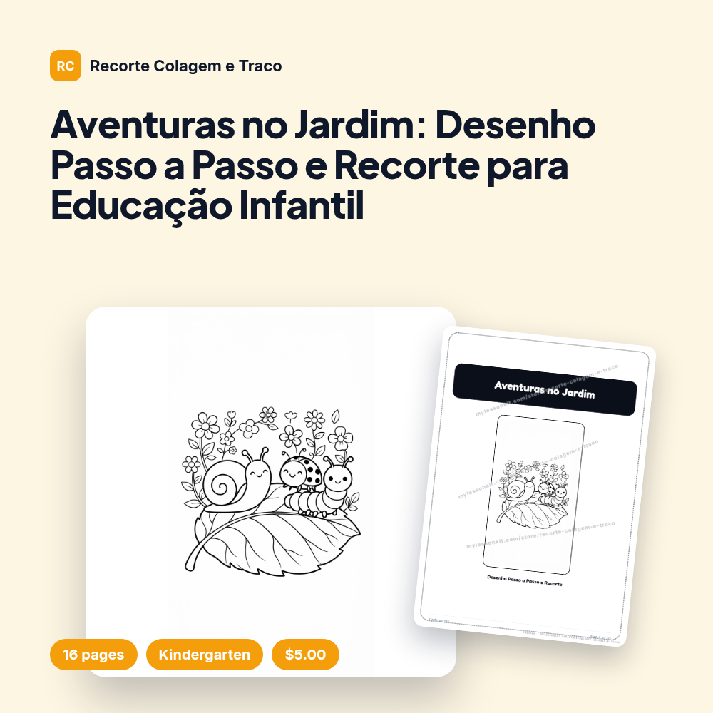 Aventuras no Jardim: Desenho Passo a Passo e Recorte para Educação Infantil