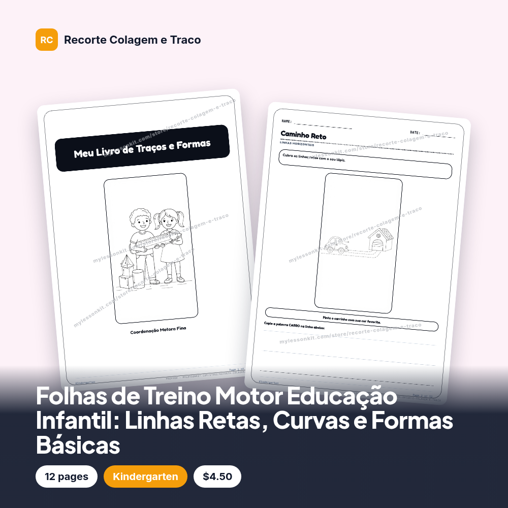 Folhas de Treino Motor Educação Infantil: Linhas Retas, Curvas e Formas Básicas
