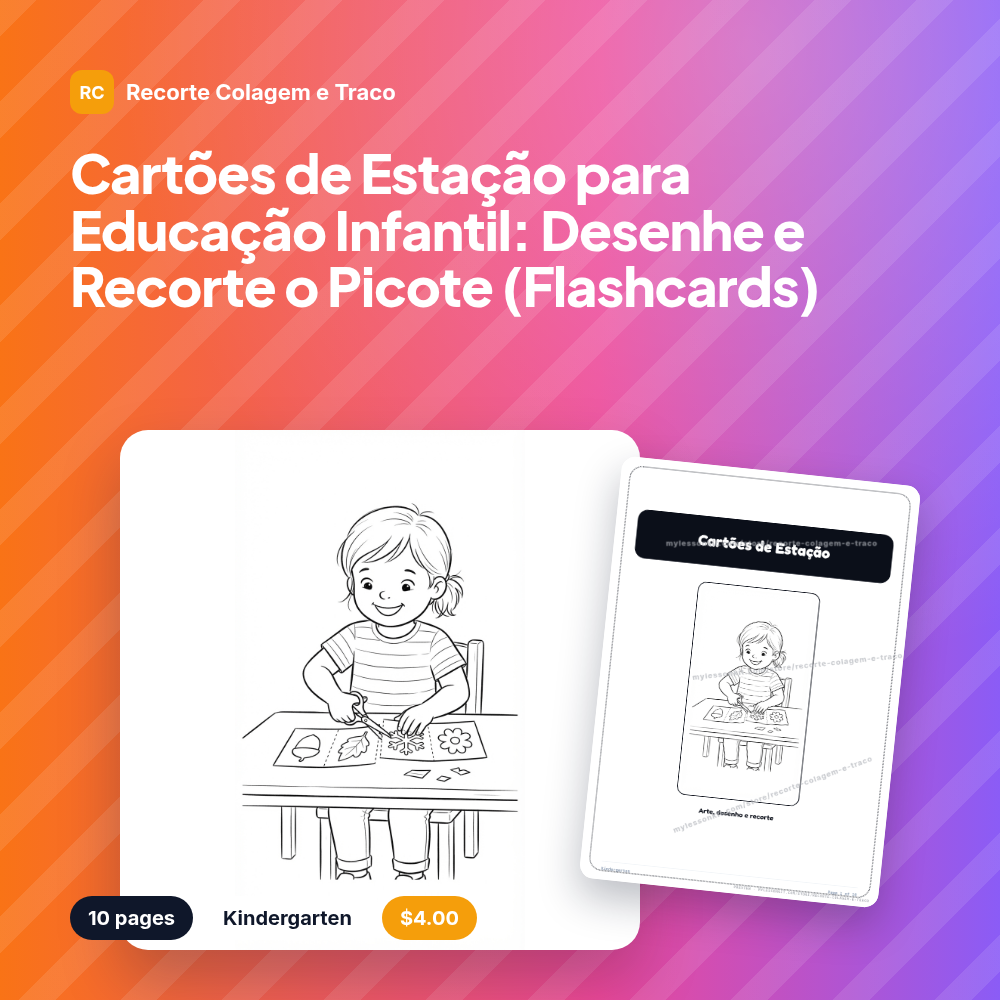 Cartões de Estação para Educação Infantil: Desenhe e Recorte o Picote (Flashcards)