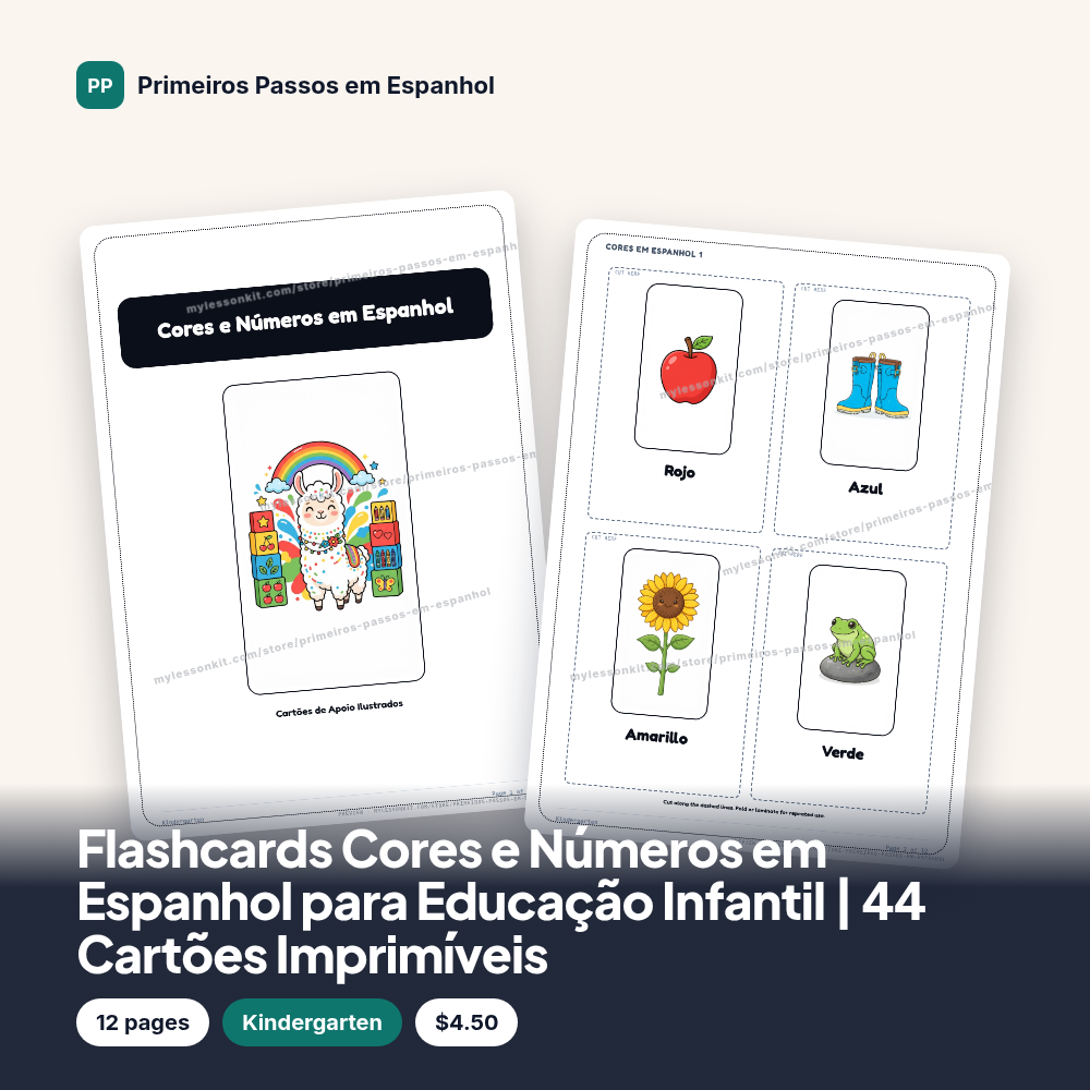 Flashcards Cores e Números em Espanhol para Educação Infantil | 44 Cartões Imprimíveis