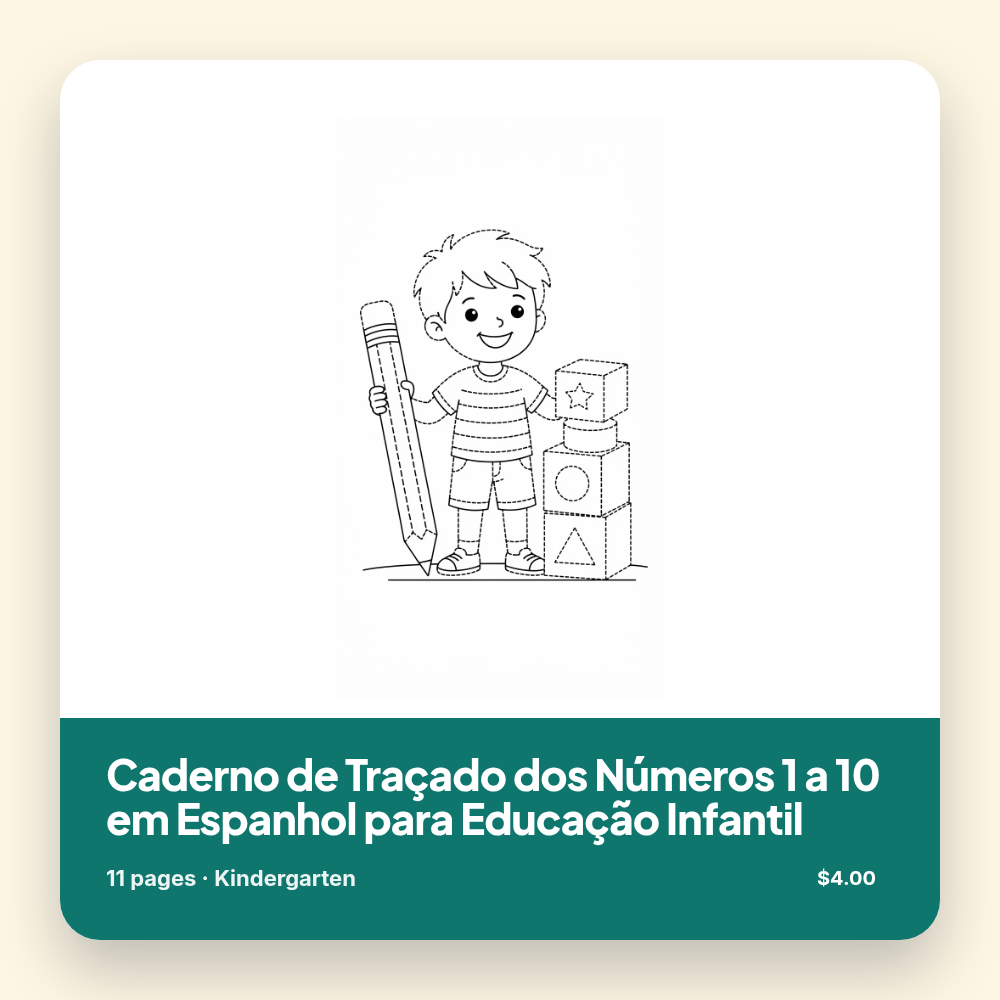 Caderno de Traçado dos Números 1 a 10 em Espanhol para Educação Infantil