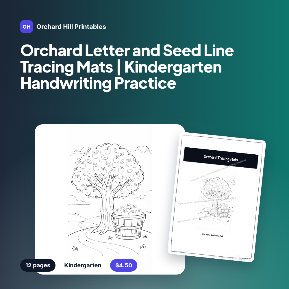 Orchard Letter and Seed Line Tracing Mats | Kindergarten Handwriting Practice