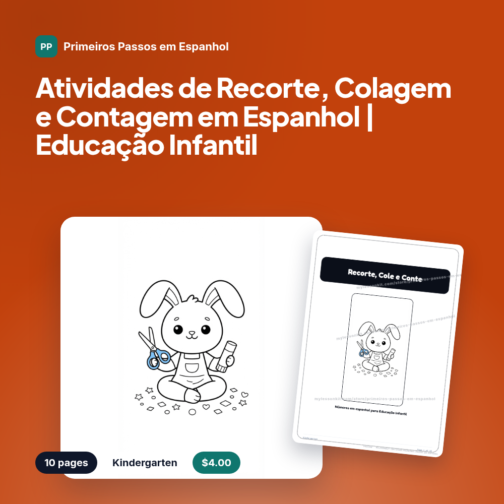 Atividades de Recorte, Colagem e Contagem em Espanhol | Educação Infantil