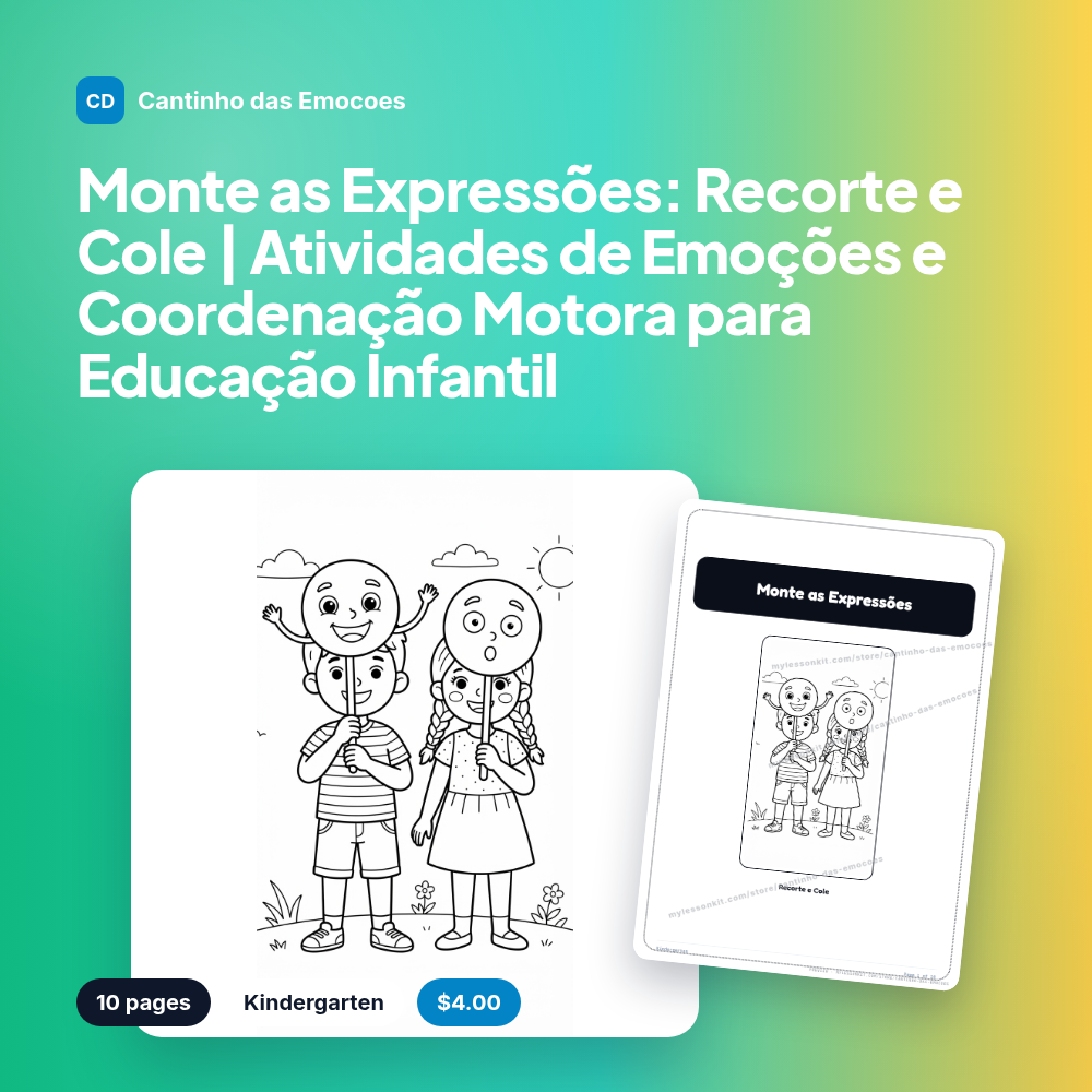 Monte as Expressões: Recorte e Cole | Atividades de Emoções e Coordenação Motora para Educação Infantil