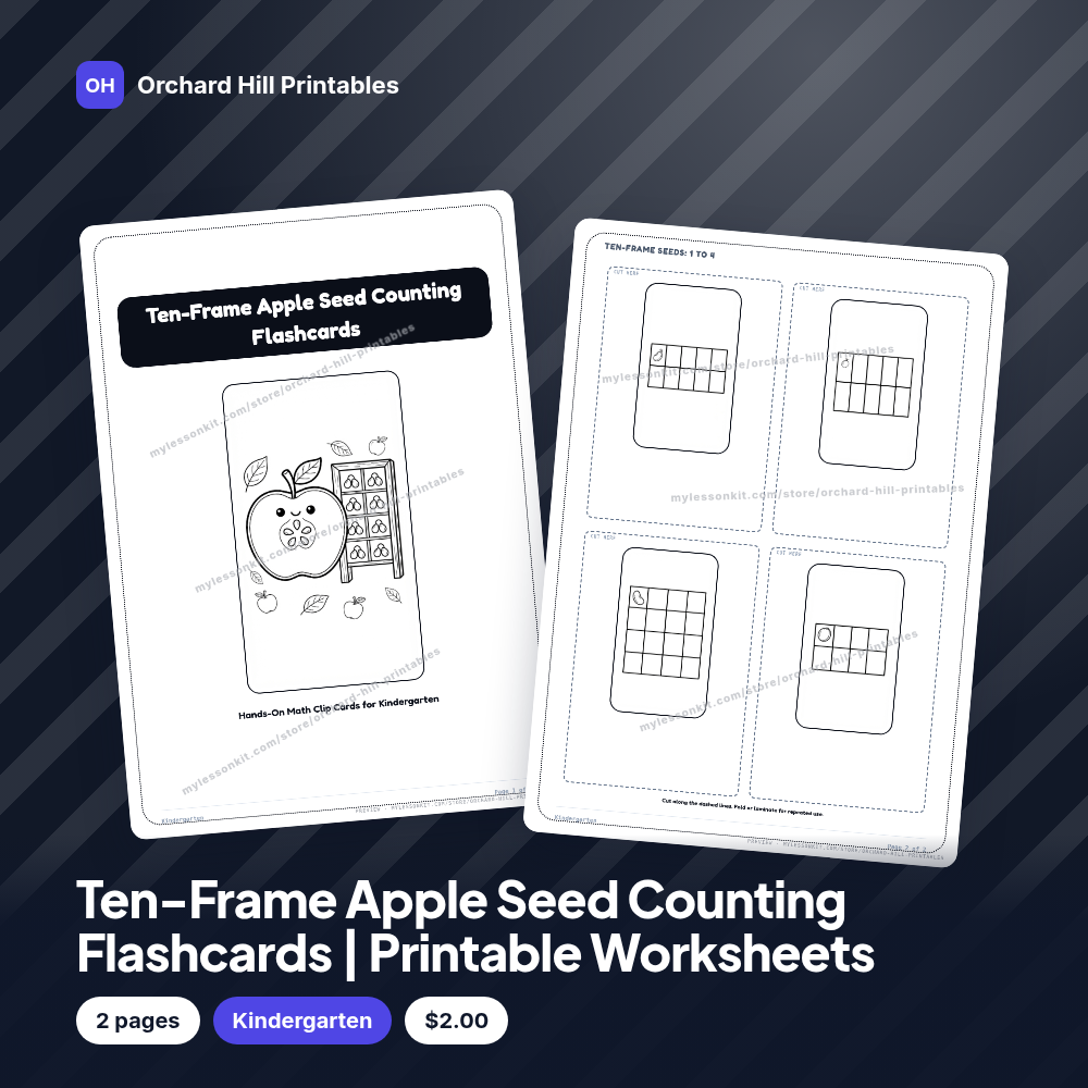 Ten-Frame Apple Seed Counting Flashcards | Printable Worksheets