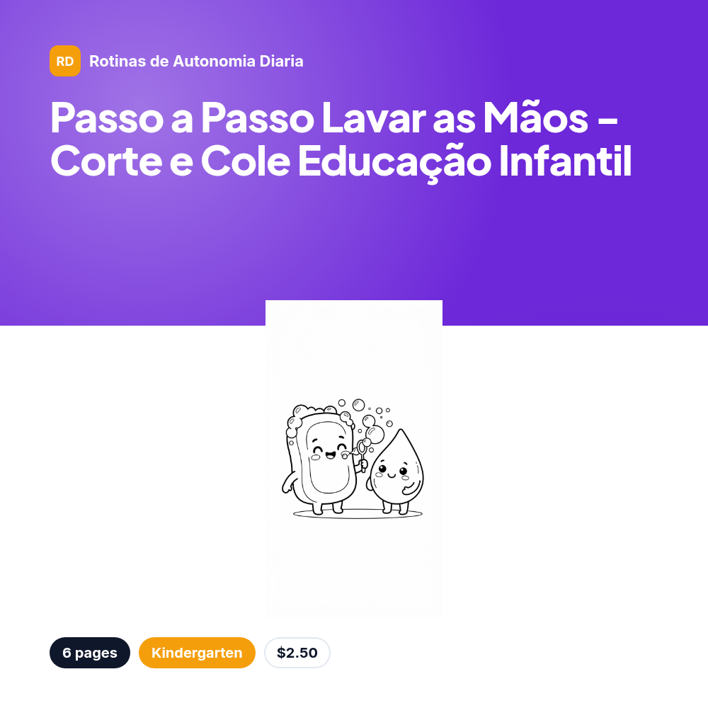 Passo a Passo Lavar as Mãos - Corte e Cole Educação Infantil